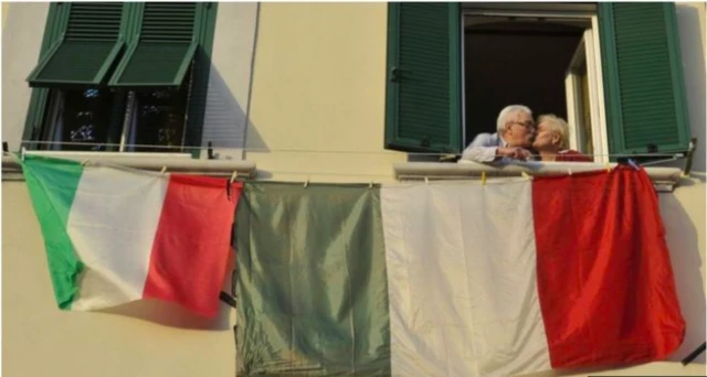 Window with Italian flags