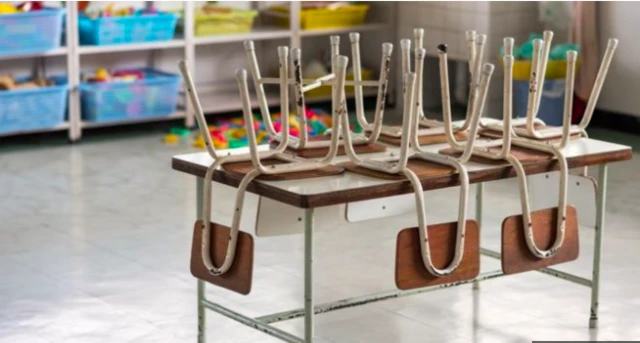 Chairs on school desk