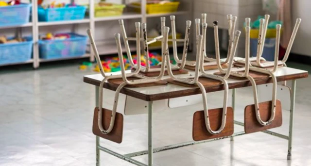 School chairs on desk