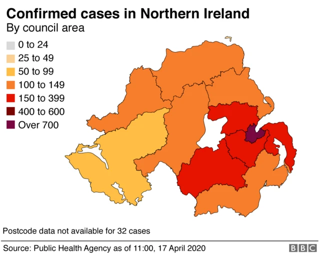 Map of Covid-19 cases in NI