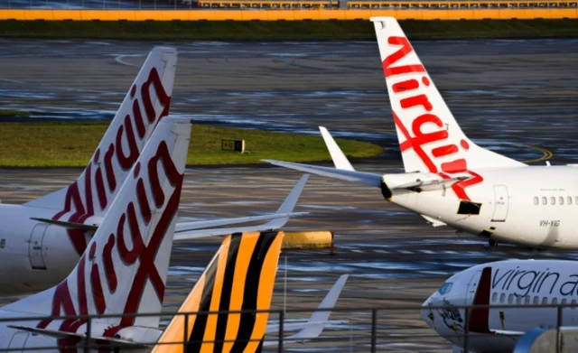 Virgin Australia planes grounded on the tarmac at Melbourne Airport