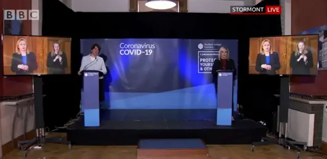 The First Minister Arlene Foster and the Deputy First Minister Michelle O'Neill as Friday's briefing