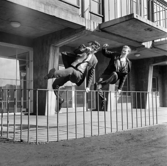 Leeds duo Norman Hunter and Jackie Charlton celebrate being called up to the England squad in 1965