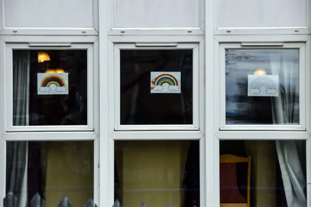 Rainbow pictures in the windows of a Glasgow care home