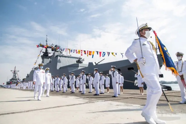 Image shows the return of Taiwan Navy"s "Friendly Fleet" at Zoying Naval Base in Kaohsiung