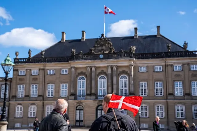 People are seen at Amalienborg Palace Square, Denmark