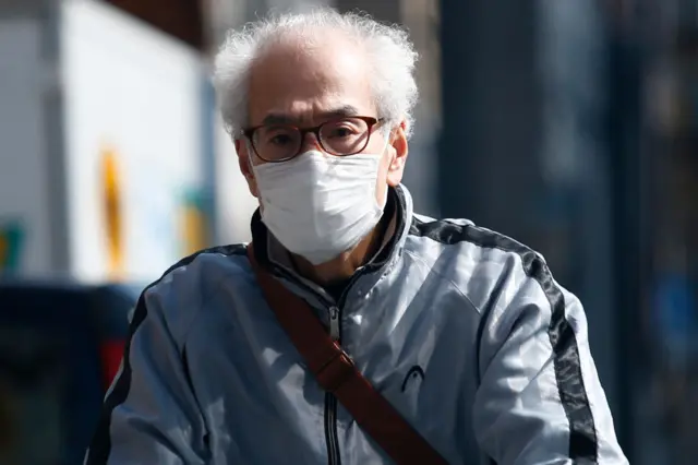 A man, wearing protective mask, Tokyo