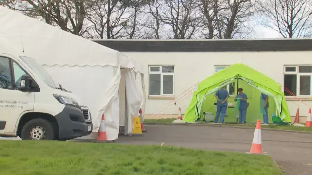 NHS staff testing tent