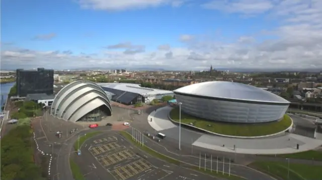 The Scottish Events Campus in Glasgow, which is due to host COP26, includes the Armadillo and the SSE Hydro buildings