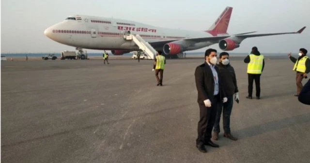 Air India flight and crew on the tarmac