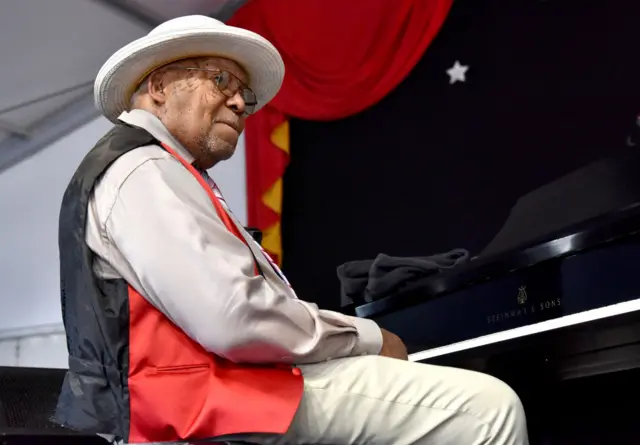 Ellis Marsalis performs during a family tribute at the 2019 New Orleans Jazz & Heritage Festival