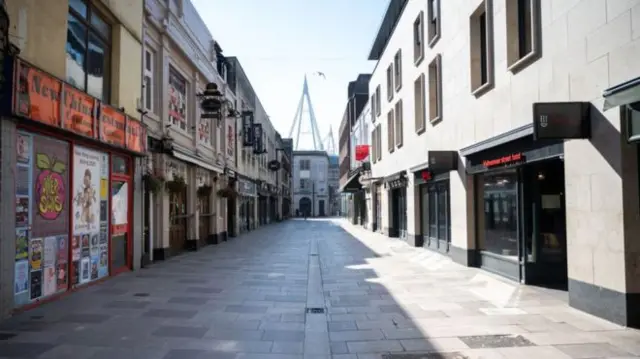 Empty street in Cardiff city centre