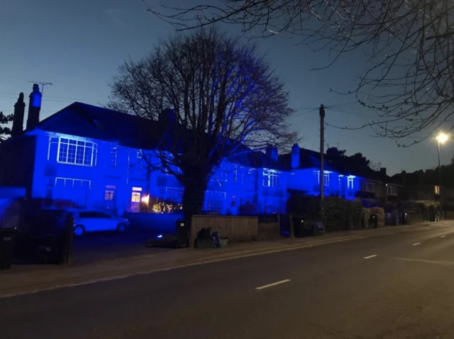 Coombe Park Road in Bath, lit up