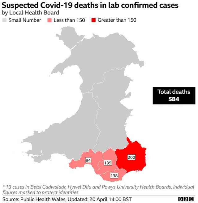 Map showing spread of deaths across Wales