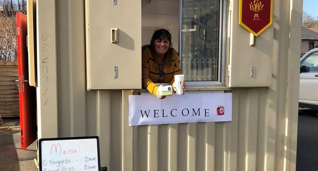 A replica McDonald's drive-thru