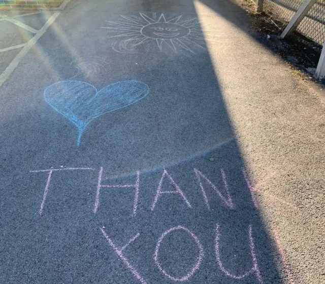 Chalked thanks outside Selby fire station