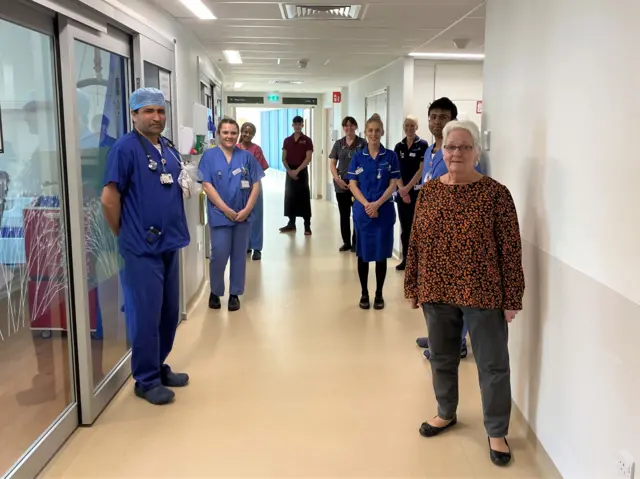 Carole Pankhurst and hospital staff