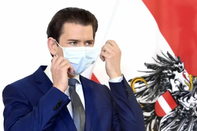 Sebastian Kurz donning a face mask