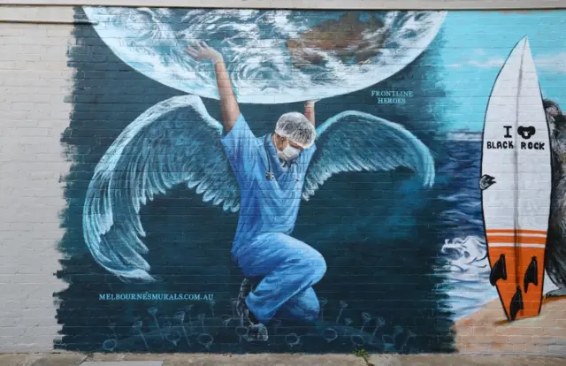 : A mural to honor the medics currently helping to fight COVID-19 is seen on April 22, 2020 in Melbourne,