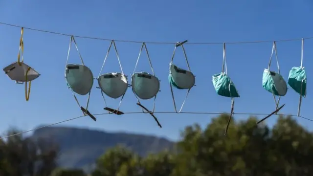 Masks hanging out to dry in Cape Town