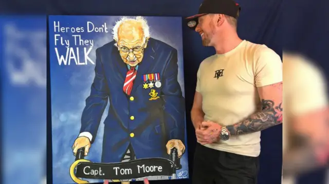 Adam Salisbury with his tribute to Captain Tom Moore