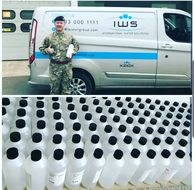 Army with hand sanitiser