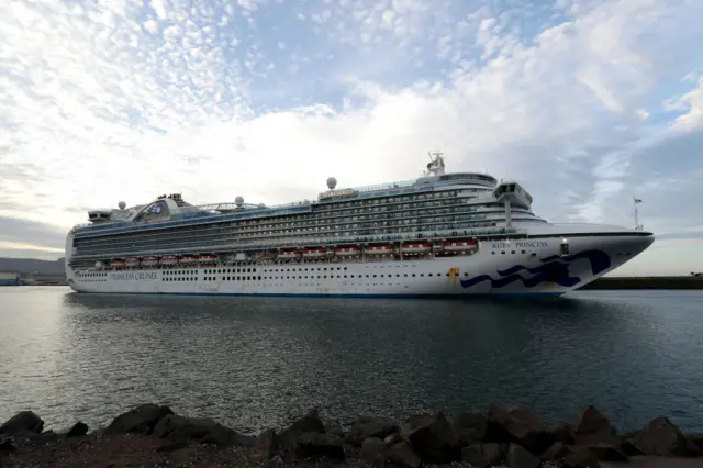 The Ruby Princess cruise ship departs from Port Kembla on April 23, 2020