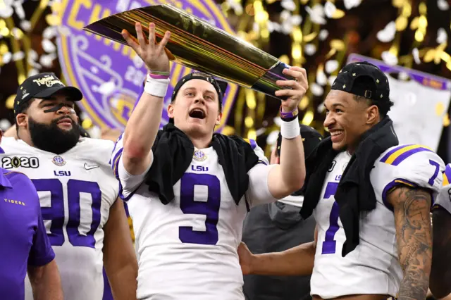 Joe Burrow with the national championship trophy