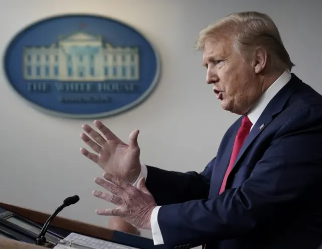 Side-profile of President Trump during 22 April briefing