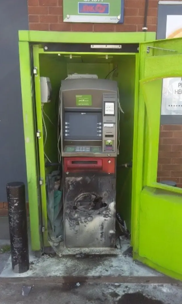 Damaged cash machine at Jet petrol station