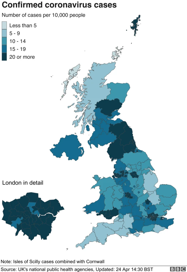 Map of UK coronavirus cases