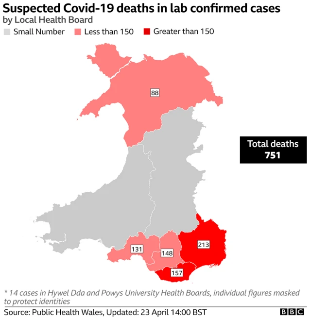 Map of Covid-19 deaths in Wales