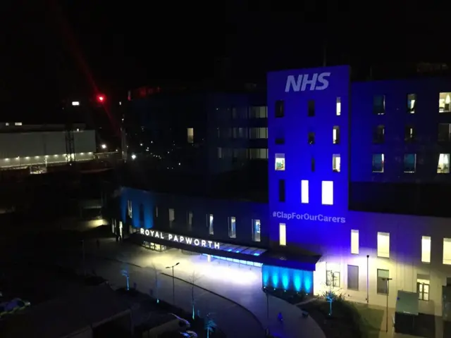 Blue light on Royal Papworth Hospital