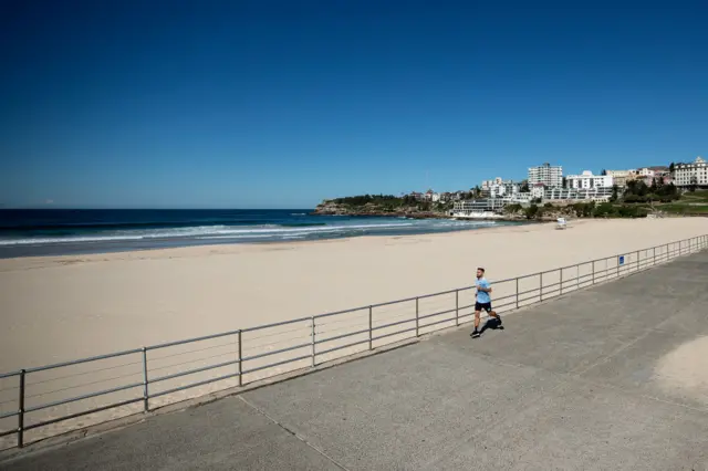 Sydney FC A-League player Anthony Caceres trains by himself at Bondi Beach on April 17, 2020 in Sydney, Australia.