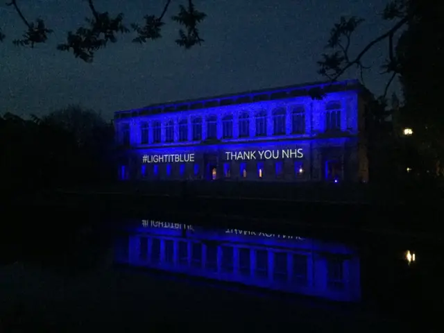 Blue light on Trinity College Cambridge