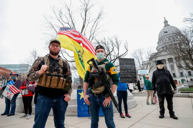 Protestors gather in Madison, Wisconsin to demonstrate against the state's stay home orders