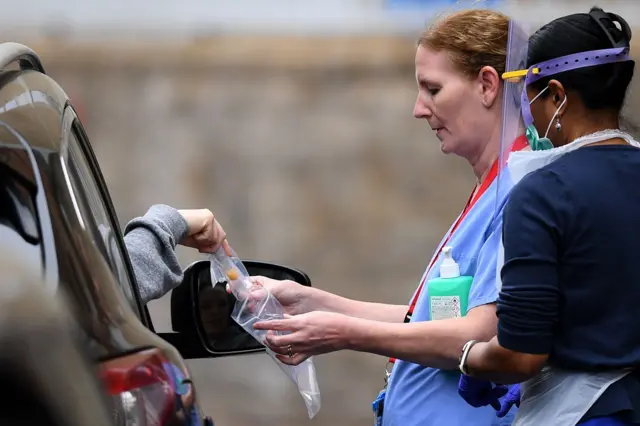 A drive-through coronavirus testing site