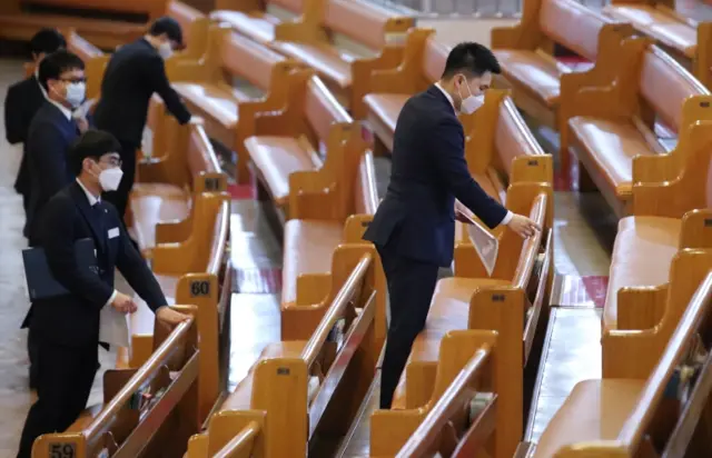 Social distancing measures at a cathedral in Seoul, South Korea