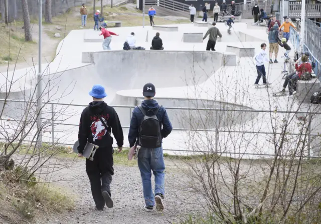 Skateboarders in a park near Stockholm, Sweden (25 April)