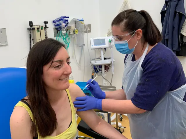 Dr Elisa Granato receiving the vaccine