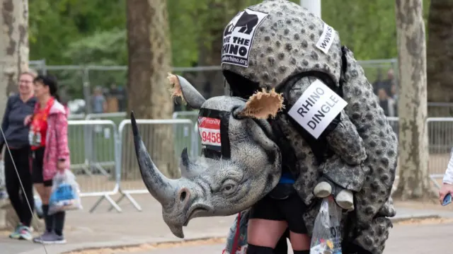 A Save the Rhino campaign runner finishes the 2019 London Marathon