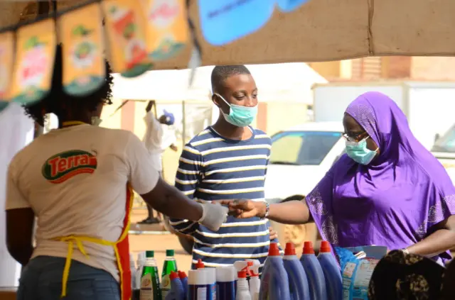 Shoppers wearing face masks in Lagos