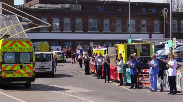 NHS staff clap outside Doncaster Royal Infirmary