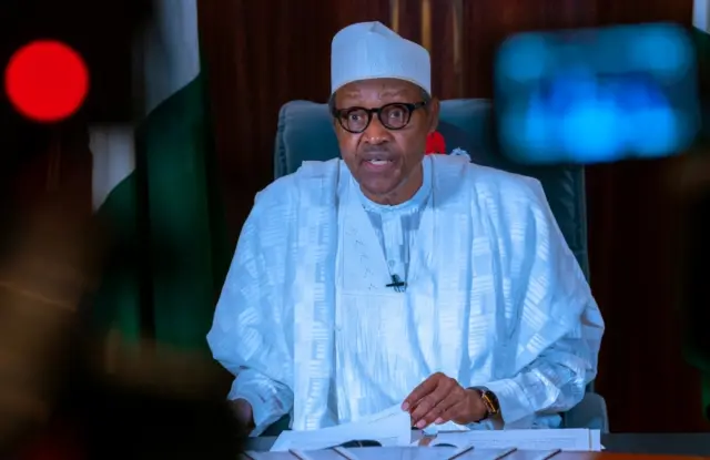 President Buhari seen during a 27 April address to the nation