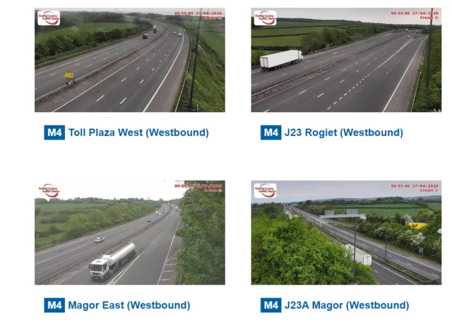 Four pictures from M4 traffic cameras in south Wales