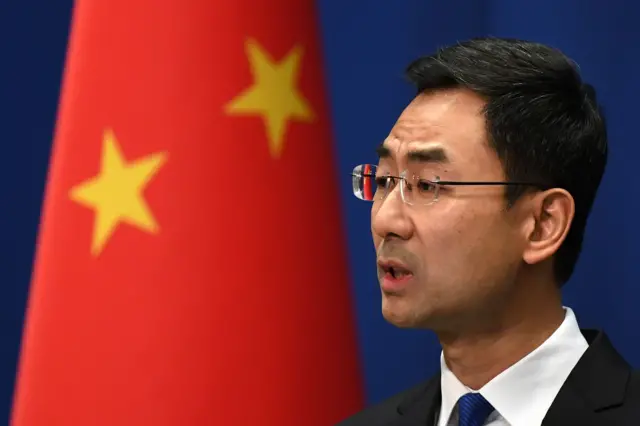 China's foreign ministry spokesman Geng Shuang speaks to the media on Monday