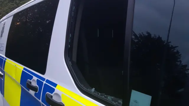 A smashed van window