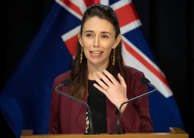 Prime Minister Jacinda Ardern briefs the media on 27 April