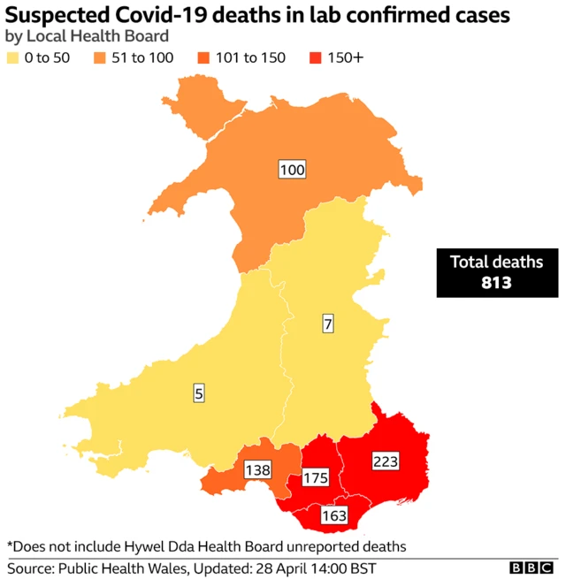 Map breakdown of Covid-19 deaths in Wales