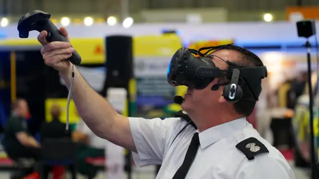 fire officer in VR headset